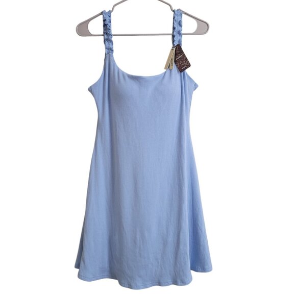 NEW OGL Move Size M Plantive Elf Brami Mini Dress With Shorts Baby Blue Ribbed - Picture 4 of 17